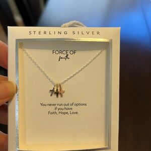 Sterling Silver Necklace with Tri-Color Cross Charms